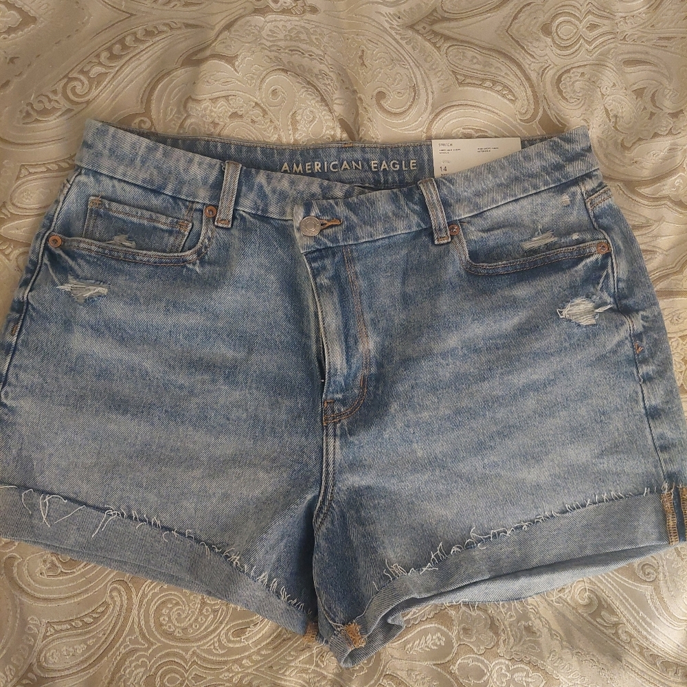 American Eagle Outfitters Blue Distressed Jean Shorts